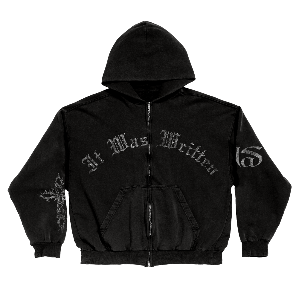 It Was Written Crackle Screenprint Zip Up Hoodie - Nas | Official