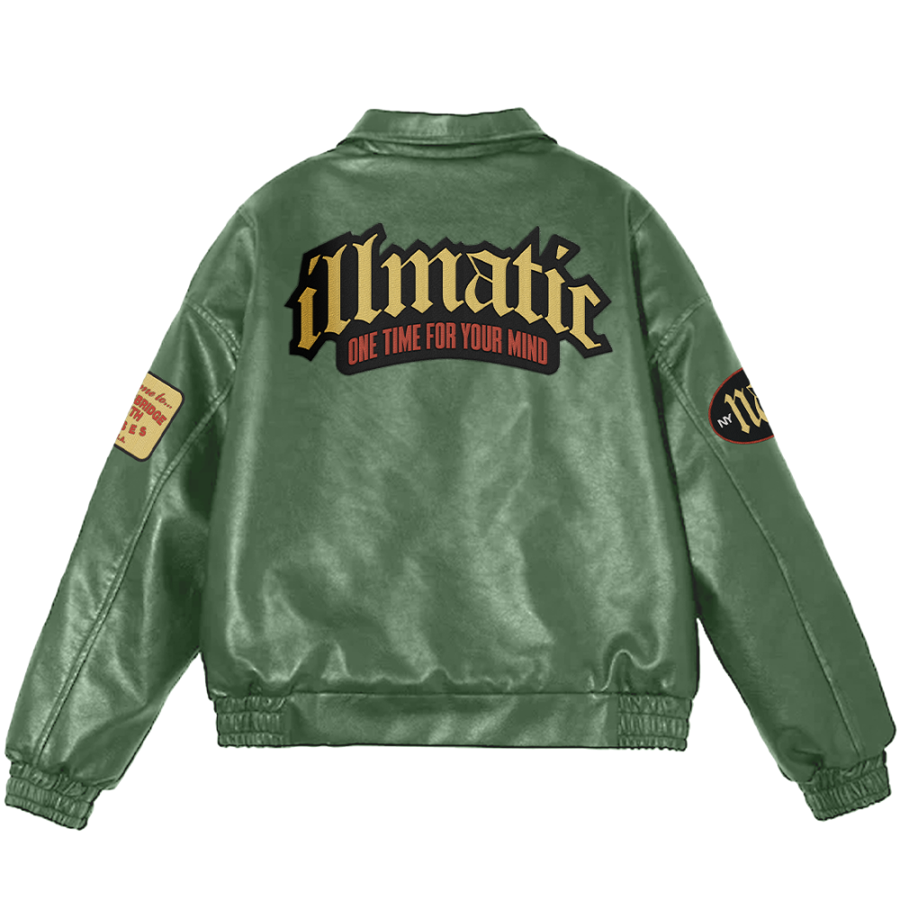 30 Years Of Illmatic Green Leather Jacket Back