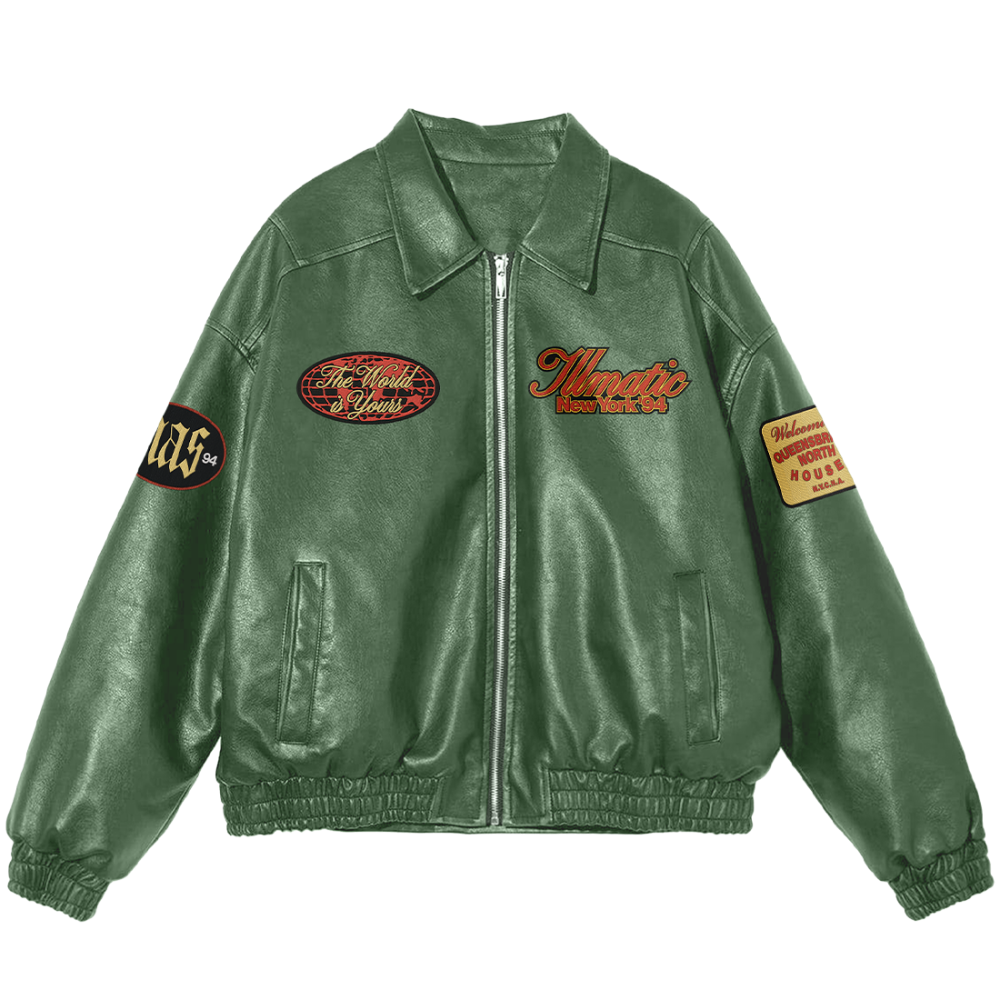 30 Years Of Illmatic Green Leather Jacket Front